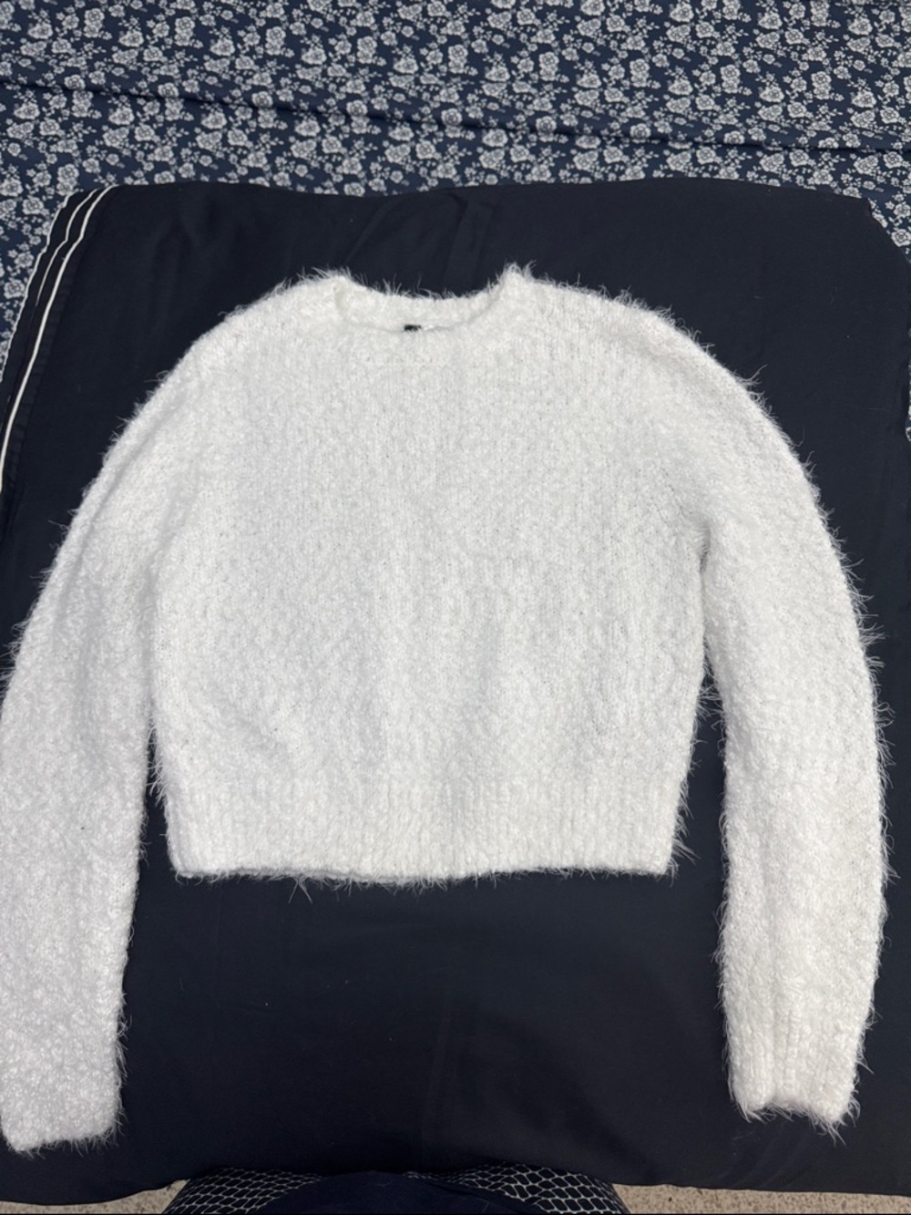 H&M White Fuzzy Crewneck Sweater
